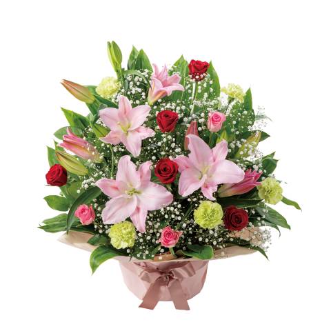 花キューピットで届けるユリとバラのプレミアムアレンジメント 商品№521372