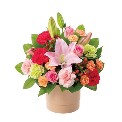 花キューピットで届ける ユリとバラの彩りアレンジメント 商品№521362